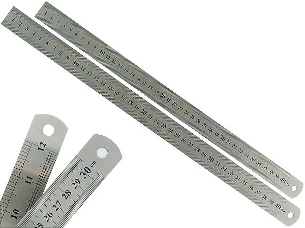 Kit Com 2 Régua Metal Inoxidável Marcação De Baixo Relevo Uso Escolar Escritório Engenheiro Profissional 40 cm