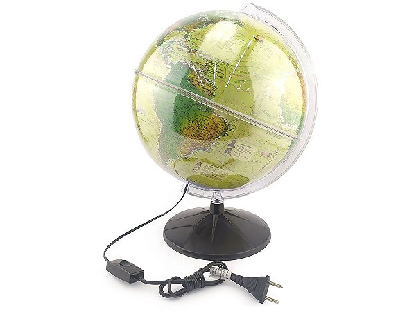 Globo Terrestre Iluminado 30cm Profissional Decorativo 3 em 1 Político Físico e Histórico Com Luz Led Base Preta