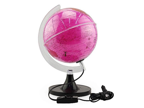 Globo Terrestre Aquarela Rosa Com Lâmpada Led Luminária Decorativo Mapa Mundi Divisão De Países em Português Escolar