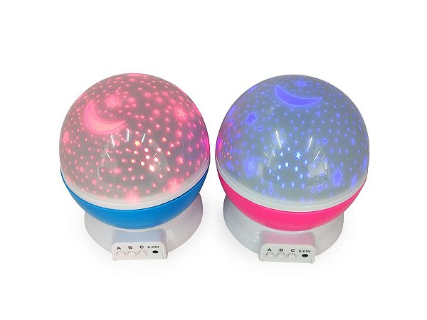 Globo Projetor Mágico Luminária Giratório LED RGB Lua Estrelas USB e Pilha Com Função Abajur