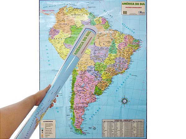 Mapa da América do Sul Político e Rodoviário Rodovia Principal Rota de Navegação Divisa de País 120x90CM