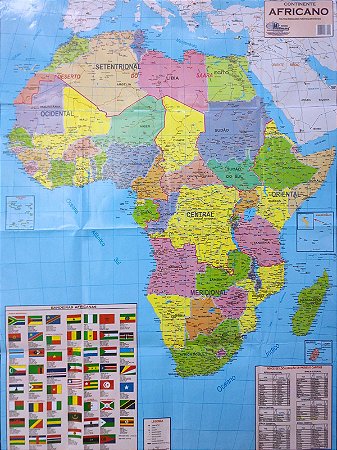 Mapa do Continente Africano Politico Rodoviário Turístico e Estatístico Com Índice de Localização 120x90CM