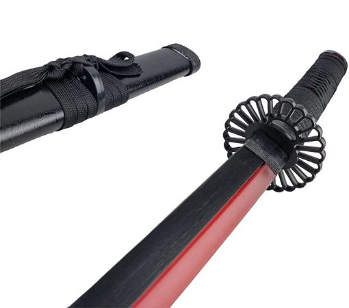 Espada Anime Katana Prato e Vermelho De Bambu Com LED Cosplay Decoração