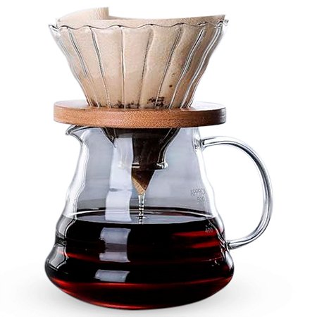 Cafeteira Com Suporte para Filtro de Papel em Vidro e Bambu Cristal Transparente