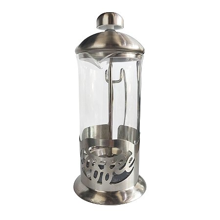 Cafeteira Prensa Francesa Cremeira 350ML De Vidro e Aço Inox Para Café Chá Modelo Escrita Coffee