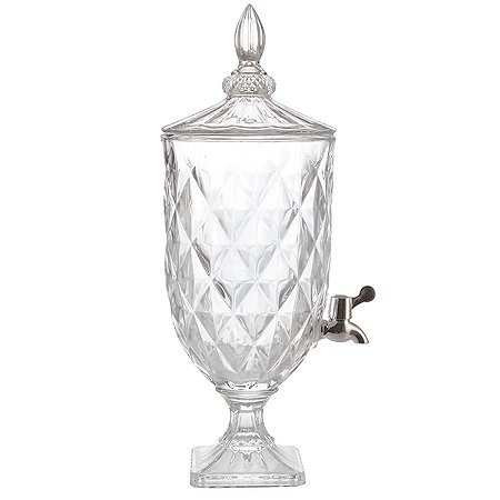 Suqueira Jarra de Cristal Vidro Modelo Diamond 2 Litros C/ Torneira Premium Casa Chique Mesa Posta