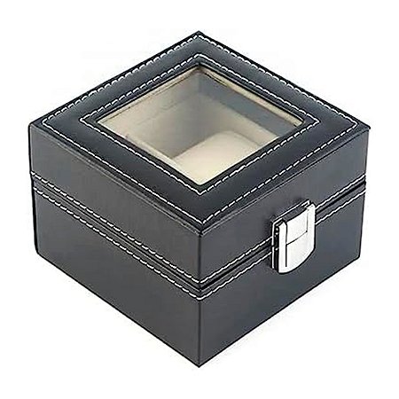 Estojo Para 2 Relógios Com Vidro Preto Com Interno Aveludado Gelo Caixa Maleta Porta Relógio