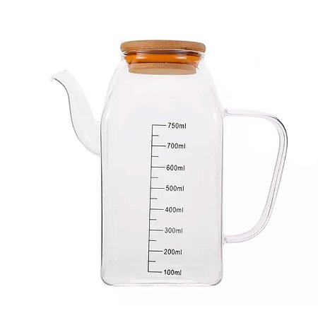 Galheteiro Azeiteiro Vinagreiro de Vidro Borosilicato com Tampa de Bambo 750ML