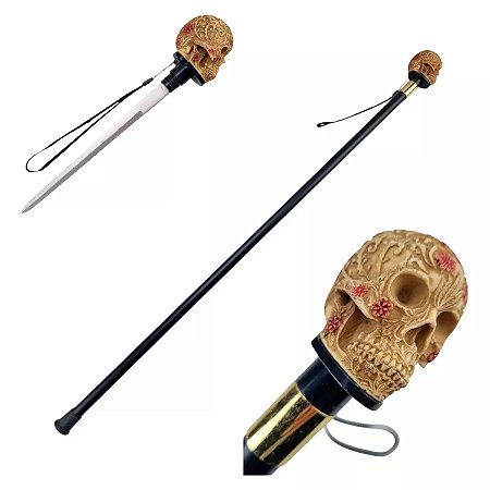 Bengala De Luxo Passeio Adaga Oculta Sem Corte Empunhadura Cabeça Caveira