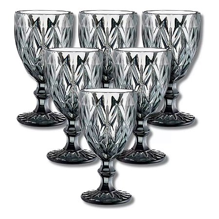 Conjunto de Taças Kit 6 Peças Modelo Diamond 320ML Cristal Fumê Para Suco Água Mesa Posta