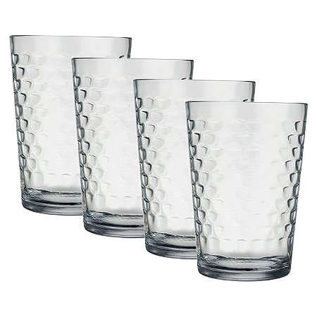 Jogo de Copos de Vidro Montana c/ 4 Unidades Quadriculado 210ML Elegante Dia a Dia