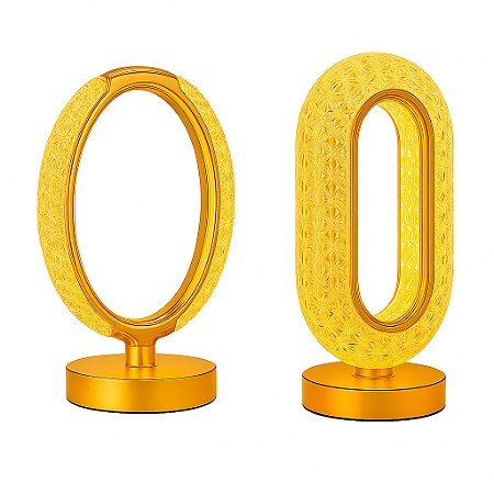 Luminária de Mesa Abajur Decorativo Efeito Cristal Dourado Touch 3 Tons Bateria Recarregável