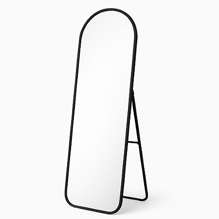 Espelho Decorativo de Chão Arqueado com Moldura em Metal Preto Estilo Moderno para Quartos e Salas