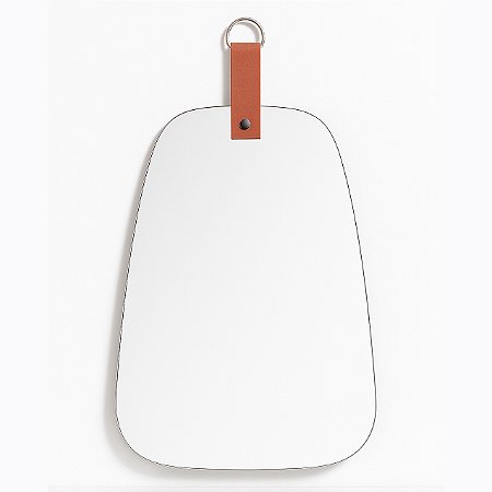 Espelho Decorativo Oval Orgânico 39x29CM Com Alça de Couro Sintético Para Pendurar