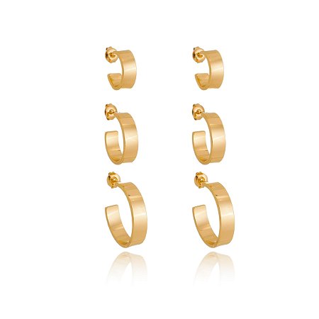 Brinco de argola de trio banho em ouro 18k