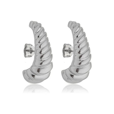 Brinco ear hook liso banho em rodio branco