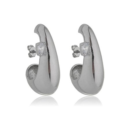 Brinco com detalhe de zirconia banho em rodio branco