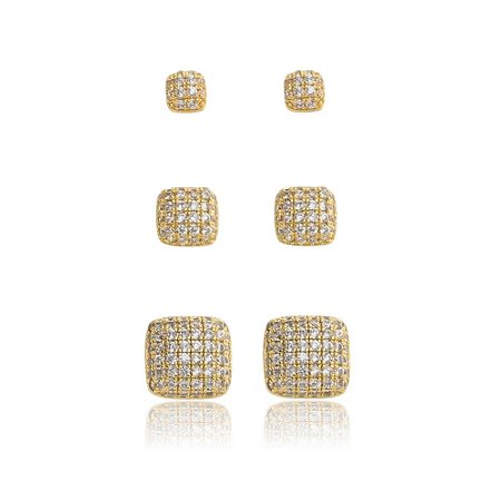 Brinco de trio de zirconia banho em ouro 18k