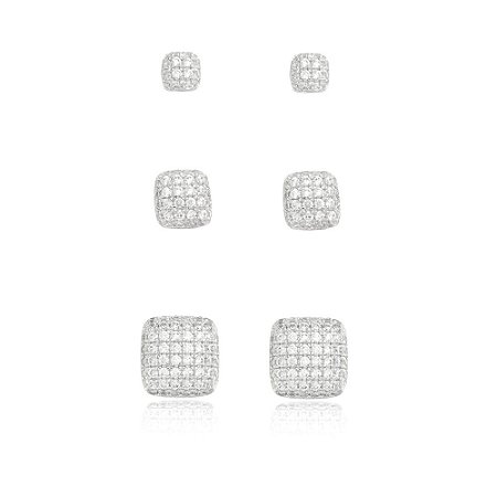Brinco de trio de zirconia banho em rodio branco