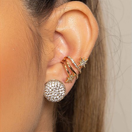 Brinco de base de zirconia banho em ouro 18k