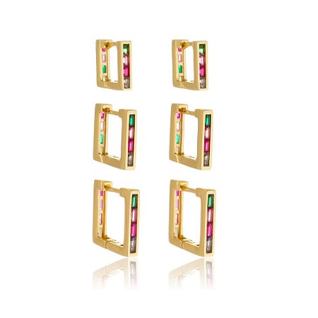 Brinco de trio de argola banho em ouro 18k