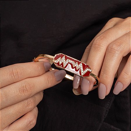 Bracelete esmaltado de zirconia banho em ouro 18k