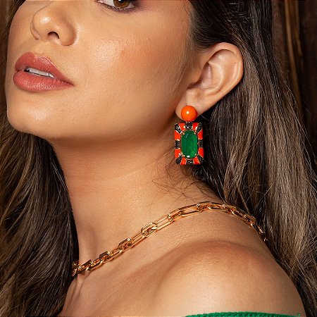 Brinco luxo esmaltado banho em ouro 18k