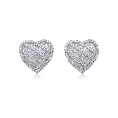 Brinco de base de coração banho em rodio branco
