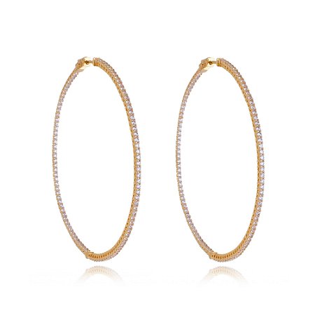 Brinco de argola de zirconia banho em ouro 18k