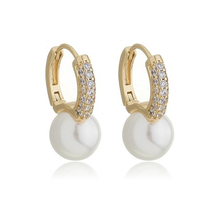Brinco de argola com perola banho em ouro 18k