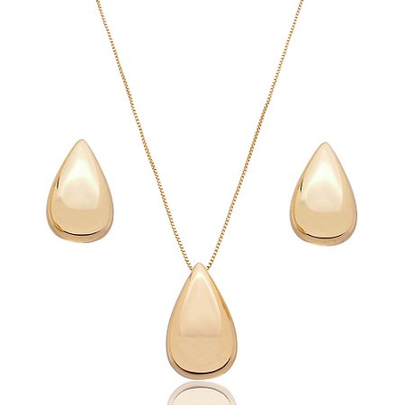 Conjunto de brinco e colar dourado banho em ouro 18k