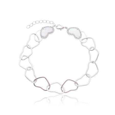 Pulseira de coração banho em rodio branco