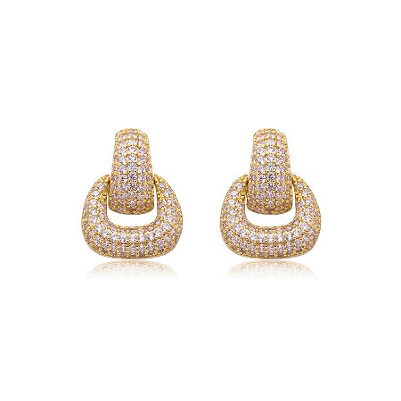 Brinco de zirconia cristal banho em ouro 18k