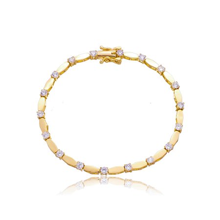 Pulseira dourado de zirconia banho em ouro 18k
