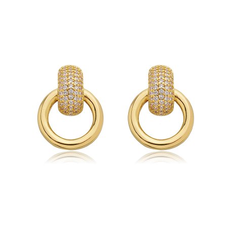 Brinco de zirconia banho em ouro 18k
