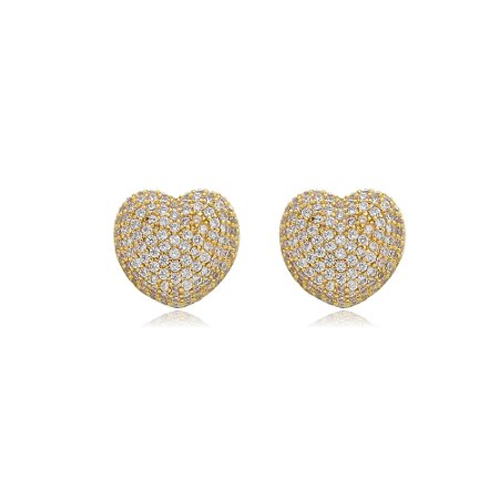 Brinco de zirconia de coração banho em ouro 18k