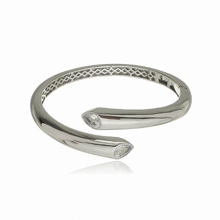 Bracelete liso com detalhe em zirconia cristal banho em rodio branco