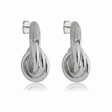 Brinco de zirconia banho em rodio branco