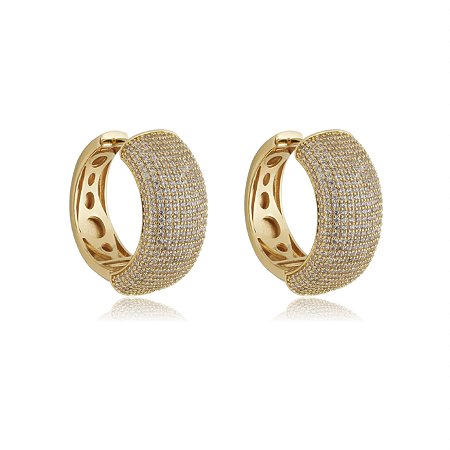 Brinco de argola cravejado banho em ouro 18k