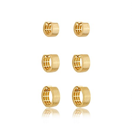 Brinco de trio dourado banho em ouro 18k