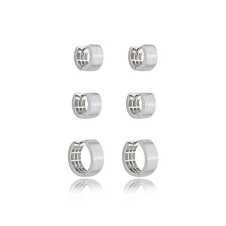 Brinco de trio de argola banho em rodio branco