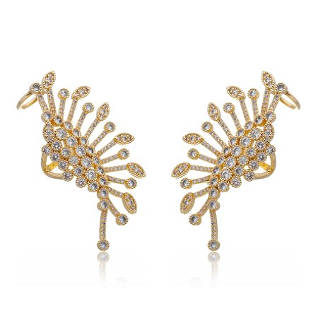 Brinco ear cuff de zirconia banho em ouro 18K