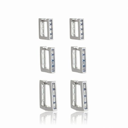 Brinco de trio de argola banho em rodio branco
