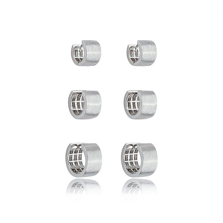 Brinco de trio de argola liso banho em rodio branco