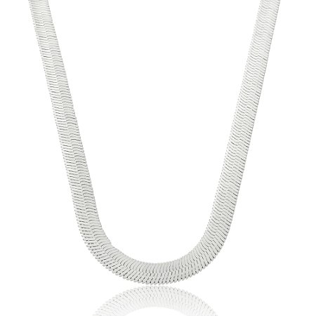 Colar de corrente lisa banho em rodio branco