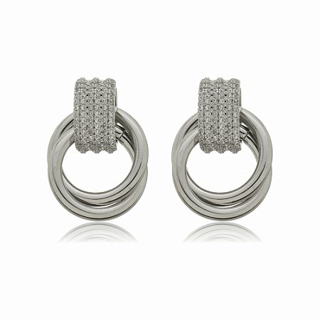 Brinco de zirconia banho em rodio branco