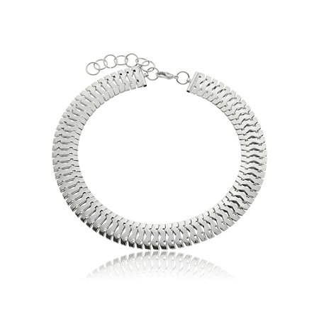 Colar de corrente lisa banho em rodio branco