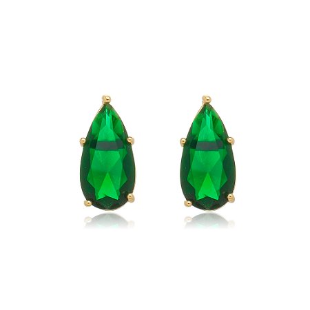 Brinco de gota verde banho em ouro 18k