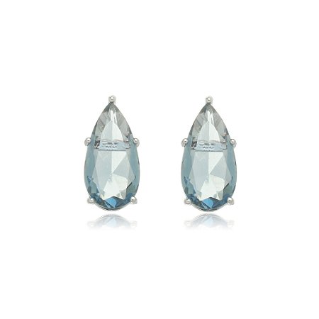 Brinco de gota azul banho em rodio branco