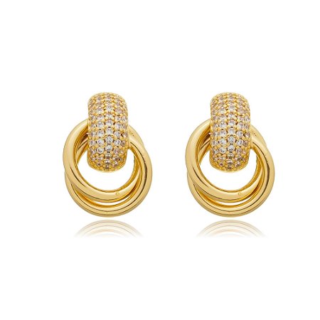 Brinco dourado com zirconia banho em ouro 18k